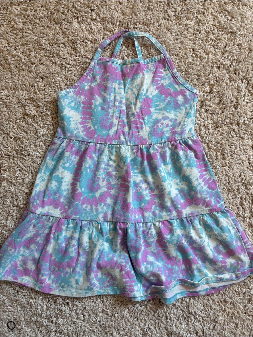 Girls Tie-Dye Halter Dress - Purple & Teal